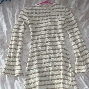 Striped Cream and Tan Long Sleeve Dress